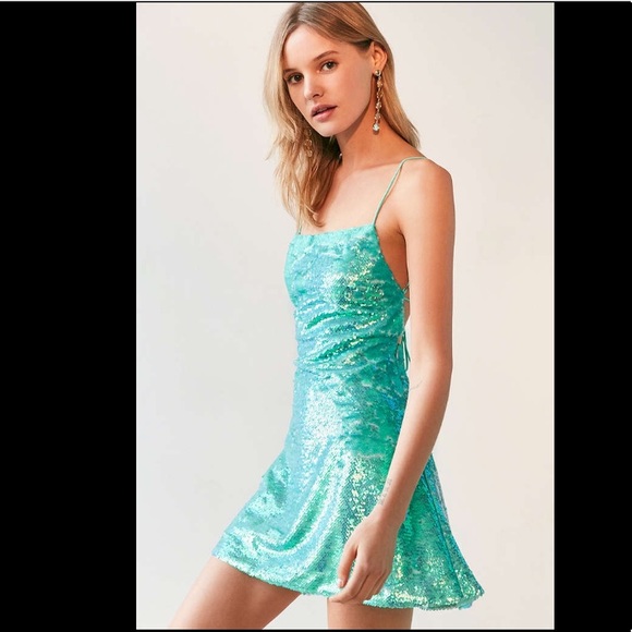 pink and blue sequin dress